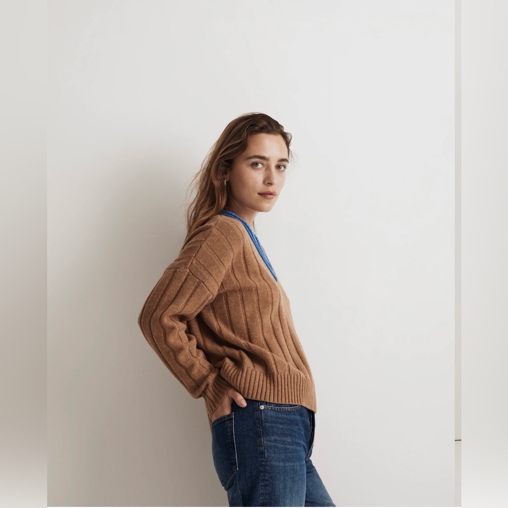 Madewell Tipped V-Neck Oversized Sweater NWT Size Large - Picture 4 of 10